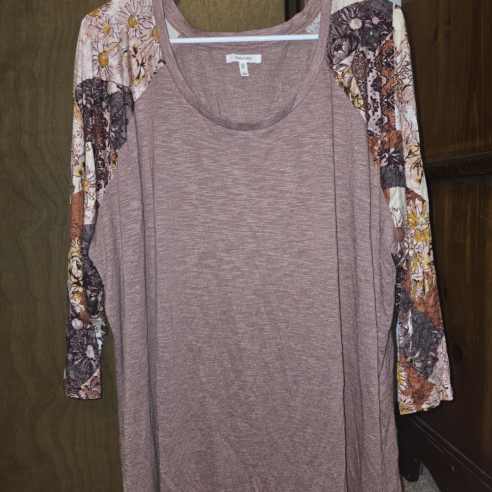 Maurices Mauve Long Sleeve Top with Floral Accents